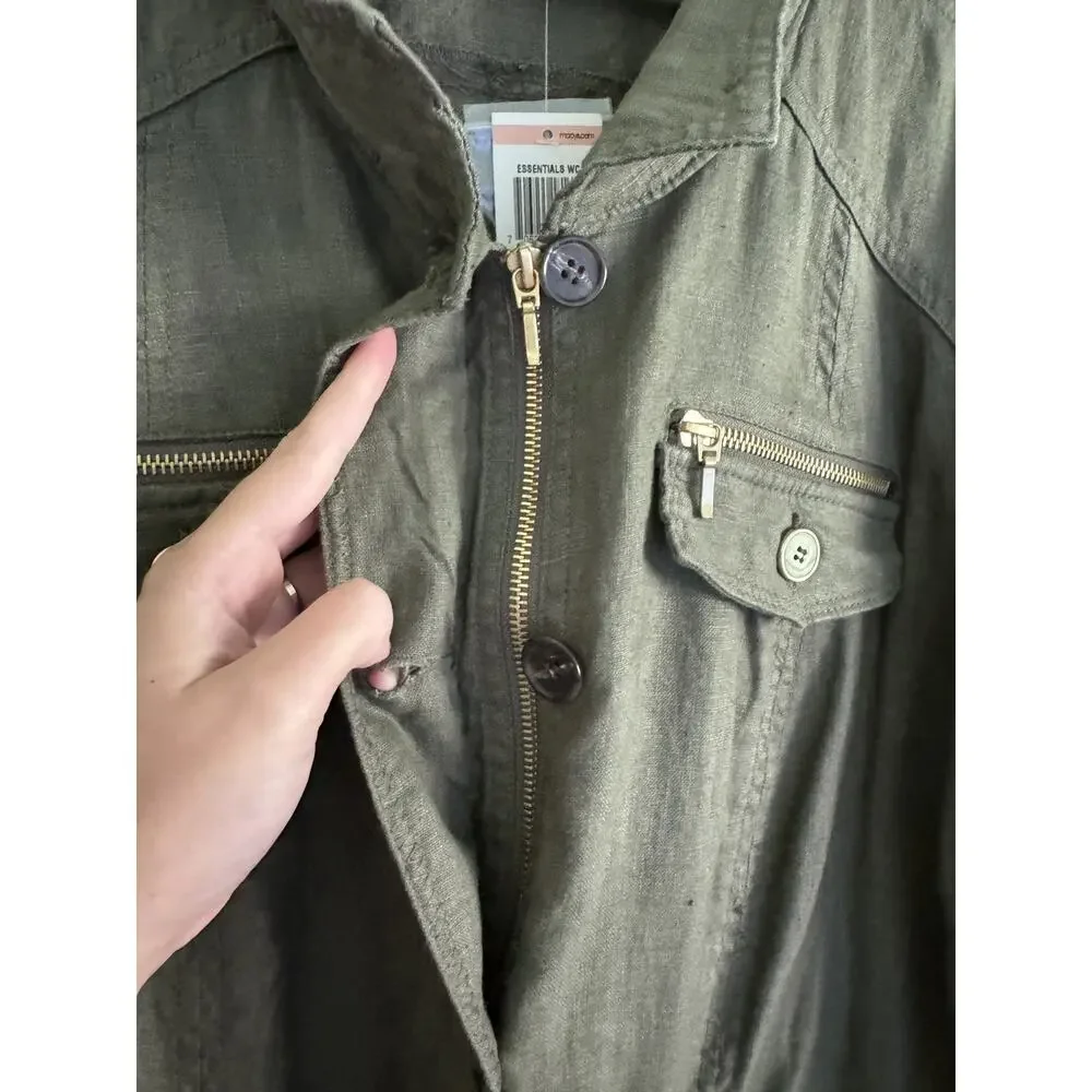 INC Utility Jacket Women's 2XL Olive Green Linen Lightweight Cargo Military Chic - Picture 6 of 14